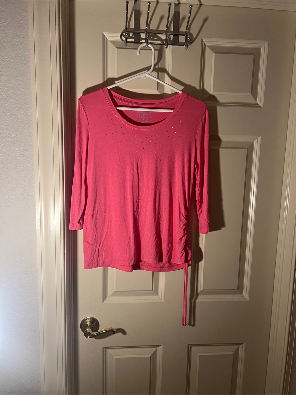 Women's Pink Three-Quarter Sleeve Scoop Neck Top